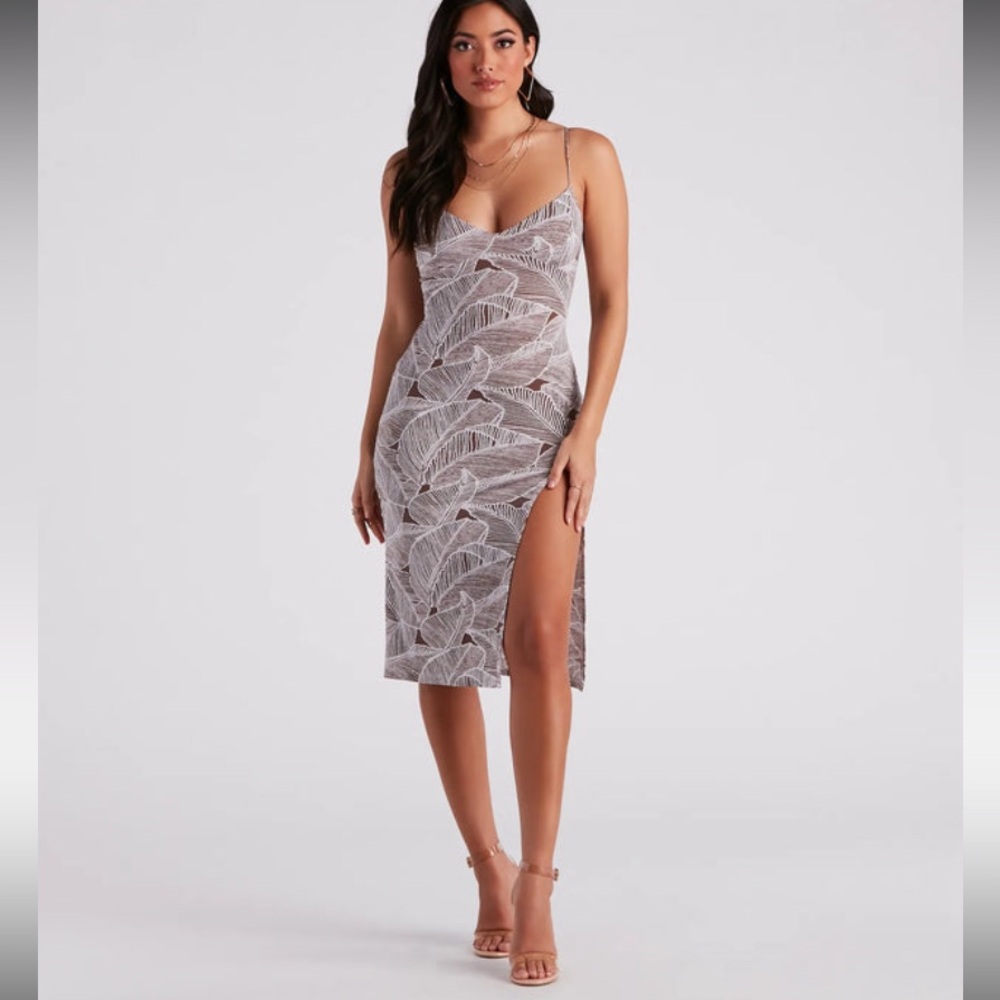 Leaf Print Midi Dress